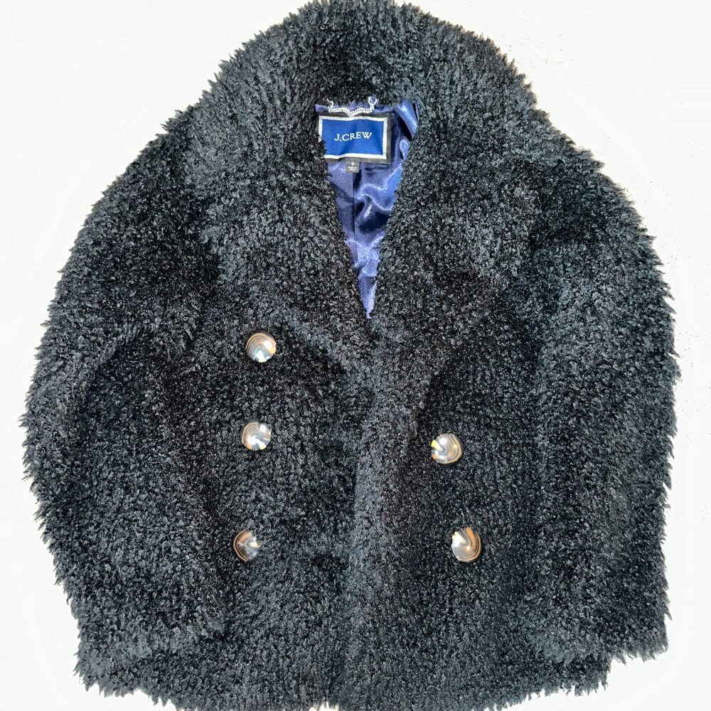 J Crew black Faux-fur double-breasted peacoat size S